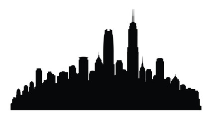 A black silhouette of a city skyline at dusk isolated on white background, Vector