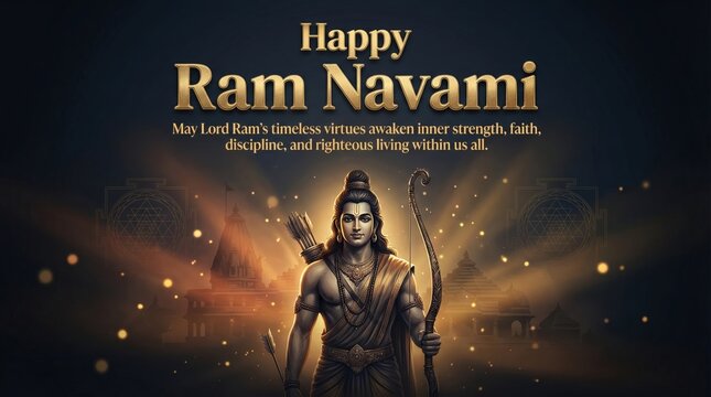 Happy Ram Navami festival celebration poster with 3D Lord Rama vector design for social media banner and creative premium wishes