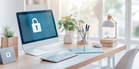Fototapeta premium Enhance your home office with integrated cybersecurity tools for a safer workspace