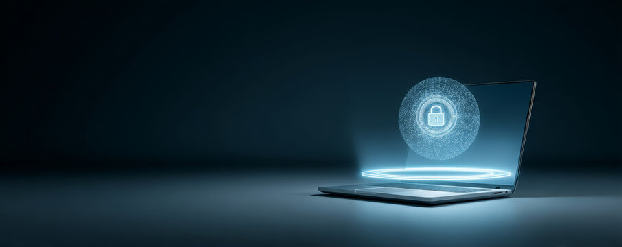 Cybersecurity data protection laptop digital padlock secure network cyber defense encryption internet security technology privacy safeguard