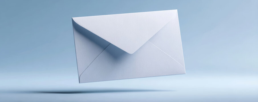 White envelope blank envelope floating mail minimalist background blue backdrop closed letter clean design paper stationery simple communication