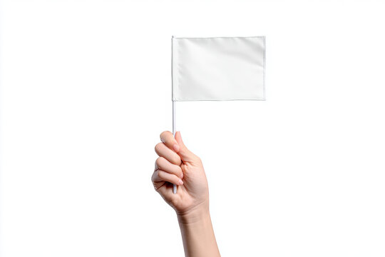 White flag human hand surrender symbol protest sign blank banner copy space messaging concept peace concept isolated background minimal design