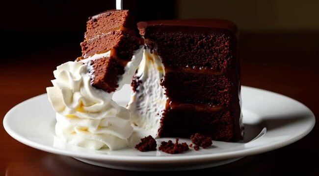 A rich, decadent Sacher Torte slice, with dense chocolate cake, apricot jam, and a dark chocolate glaze