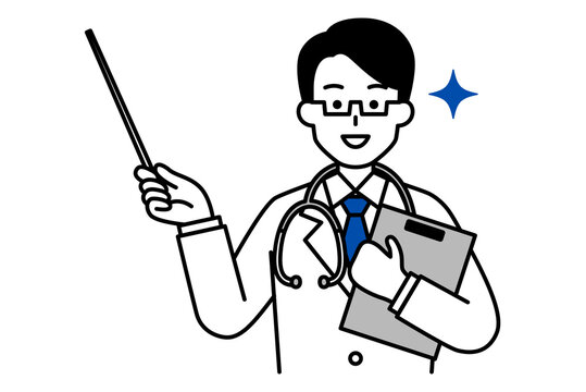 指示棒で説明する医師の男性