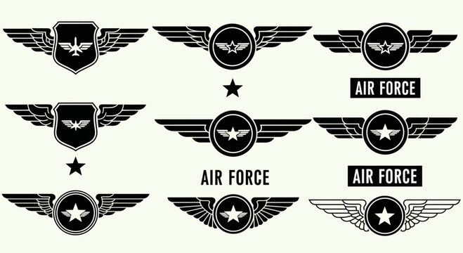 Air Force Wings Badges Set with Stars and Shield