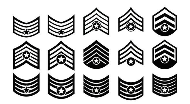 US Military Sergeant Rank Insignia Chevrons Vector Icon Set