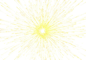 Obraz premium A radiant golden sunburst exploding with vibrant light rays against a stark white background