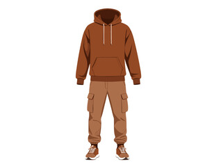 Obraz premium flat vector of boy streetwear outfit, oversized hoodie, cargo pants, sneakers