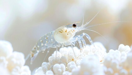 Small transparent shrimp on white coral.