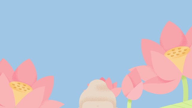 Vesak Day with Buddha statue and lotus flower grain texture