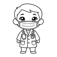 Obraz premium Cute cartoon doctor wearing a face mask and stethoscope.