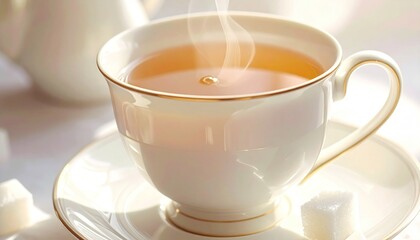 Steaming cup of hot tea.