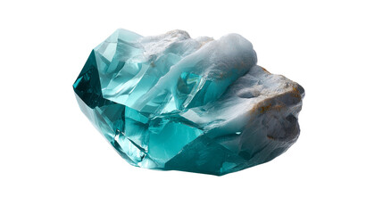 Obraz premium Captivating raw teal crystal and mineral cluster showcasing a vibrant turquoise color with both crystalline facets and natural rough textures, ideal for science, luxury, or decorative use.