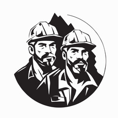 Miner Worker in Protective Helmet Concept Logo Vector Illustration