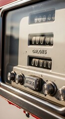 Obraz premium A close-up of a vintage gas pump's control panel