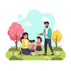 Fototapeta premium Happy Family Planting Tree Together – Environmental Education Illustration