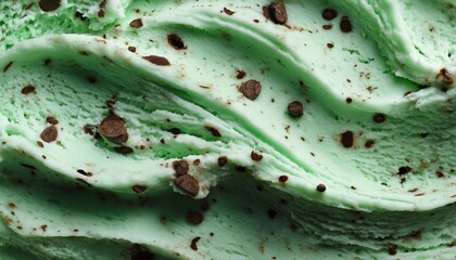 Mint Chocolate Chip flavor gelato - full frame background banner detail. Close up of a surface texture of Mint Chocolate Chip Ice cream 