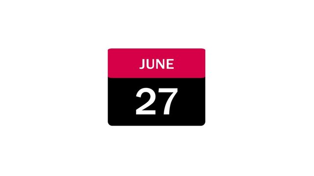 Calendar Icon Showing the Date June 27th with Red and Black Color Scheme, Perfect for Event Planning, Scheduling, and Digital Agenda Applications on White Background