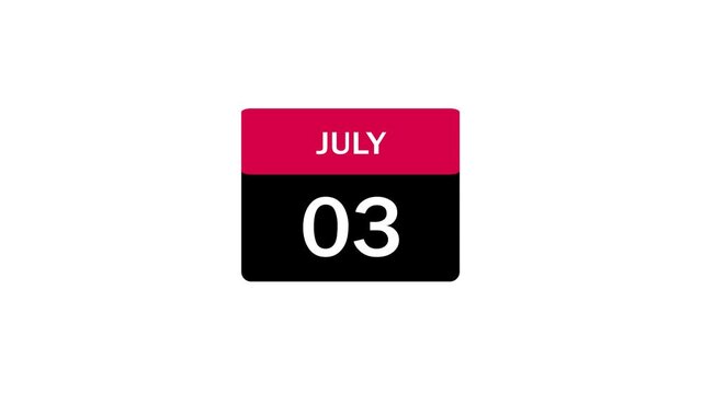 July 3rd Calendar Icon with Pink Header and Black Body, Modern Daily Planner Graphic for Event Scheduling and Appointments