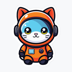 Fototapeta premium Adorable cartoon cat wearing a vibrant orange astronaut suit with a transparent helmet ready for an intergalactic space adventure.