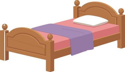Wooden Single Bed Vector Illustration  Classic Bedroom Furniture © MSTZOWRON