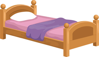 Wooden Single Bed Vector Illustration  Classic Bedroom Furniture © MSTZOWRON