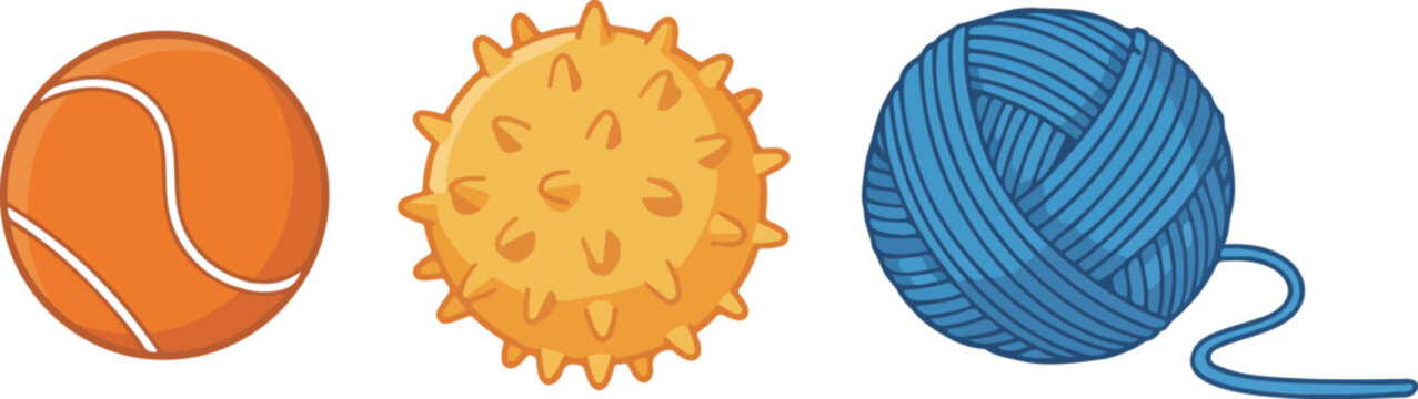 Cartoon Sports and Yarn Ball Vector Set  Colorful Isolated Icons