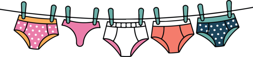 Women’s Lingerie Clothesline Vector Illustration  Cute Underwear Collection © MSTZOWRON