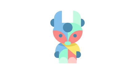 Colorful geometric bear illustration with pastel shades and abstract design on white background