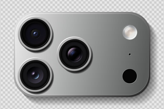 Realistic high detailed modern smartphone photo camera isolated on transparent background. Vector illustration