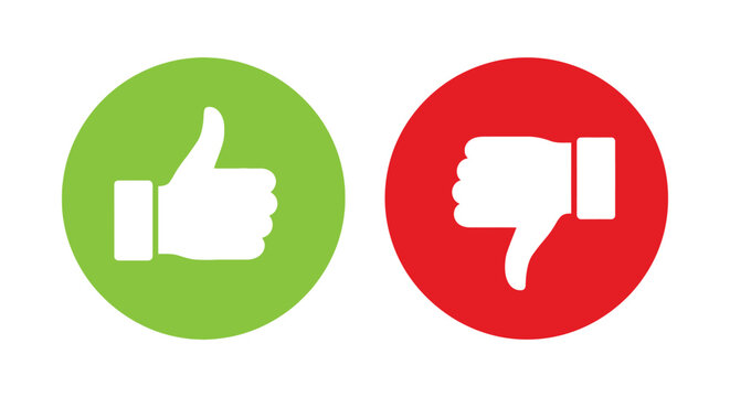 Vector graphic illustration showing contrasting feedback icons for like and dislike choices side by side.