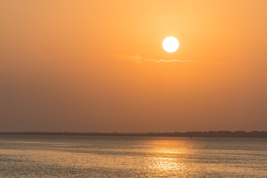 Golden Sunset Over the Beautiful Indian Ocean at Mannar Beach, Sri Lanka