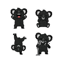 Cartoon koalas showing different emotions and actions in a minimalist style