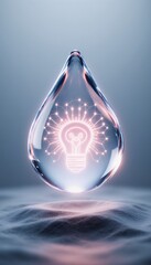 Fototapeta premium Bright Idea Inside a Water Drop, Clean Lighting Concept