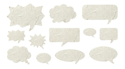collection of speech bubble shapes made from textured paper, in various forms and sizes, ideal for comic strips and dialogue representation. © HOAI PHAM