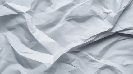Fototapeta premium Wrinkled white paper sheet, textured surface with deep creases, light and shadow play