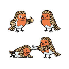 Cartoon birds showing different emotions and gestures with leopard pattern