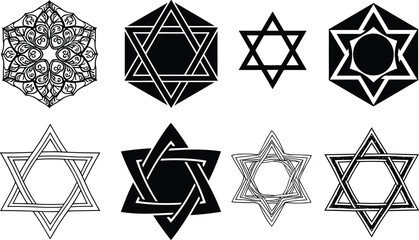 Black and white geometric star symbols and mandala