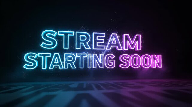 Stream Starting Soon Neon 3D Text Graphic for Live Broadcast