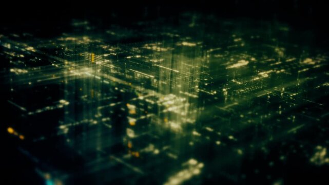 Futuristic digital data network with glowing cyber interface grids and dynamic light streams representing artificial intelligence, cybersecurity, fintech systems, blockchain infrastructure, and cloud 