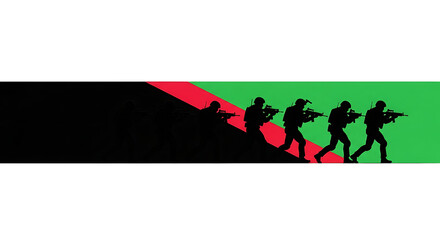 Soldier Silhouettes, Tactical Military Forces, Graphic Banner, Shadow Concept Background.