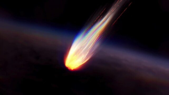 Fiery Meteoroid Entering Earth Atmosphere From Space