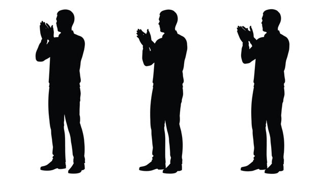 Three silhouettes of men clapping shown in different stages of applause