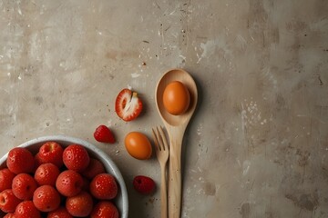 Food background template, overhead flat lay, soft neutral surface, copy space
