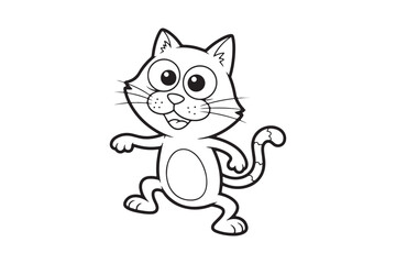 Obraz premium Funny Cartoon Cat Line Art Coloring Page , Cute cat outline vector illustration