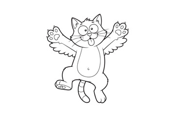 Obraz premium Funny Cartoon Cat Line Art Coloring Page , Cute cat outline vector illustration