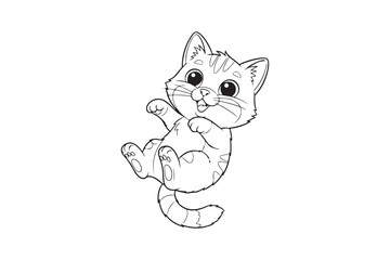 Obraz premium Funny Cartoon Cat Line Art Coloring Page , Cute cat outline vector illustration