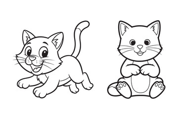 Obraz premium Funny Cartoon Cat Line Art Coloring Page , Cute cat outline vector illustration