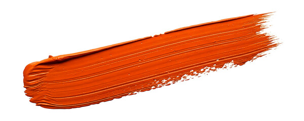 A vivid orange paint stroke isolated on a pristine white background