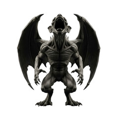 Gargoyle statue with wings open and mouth agape